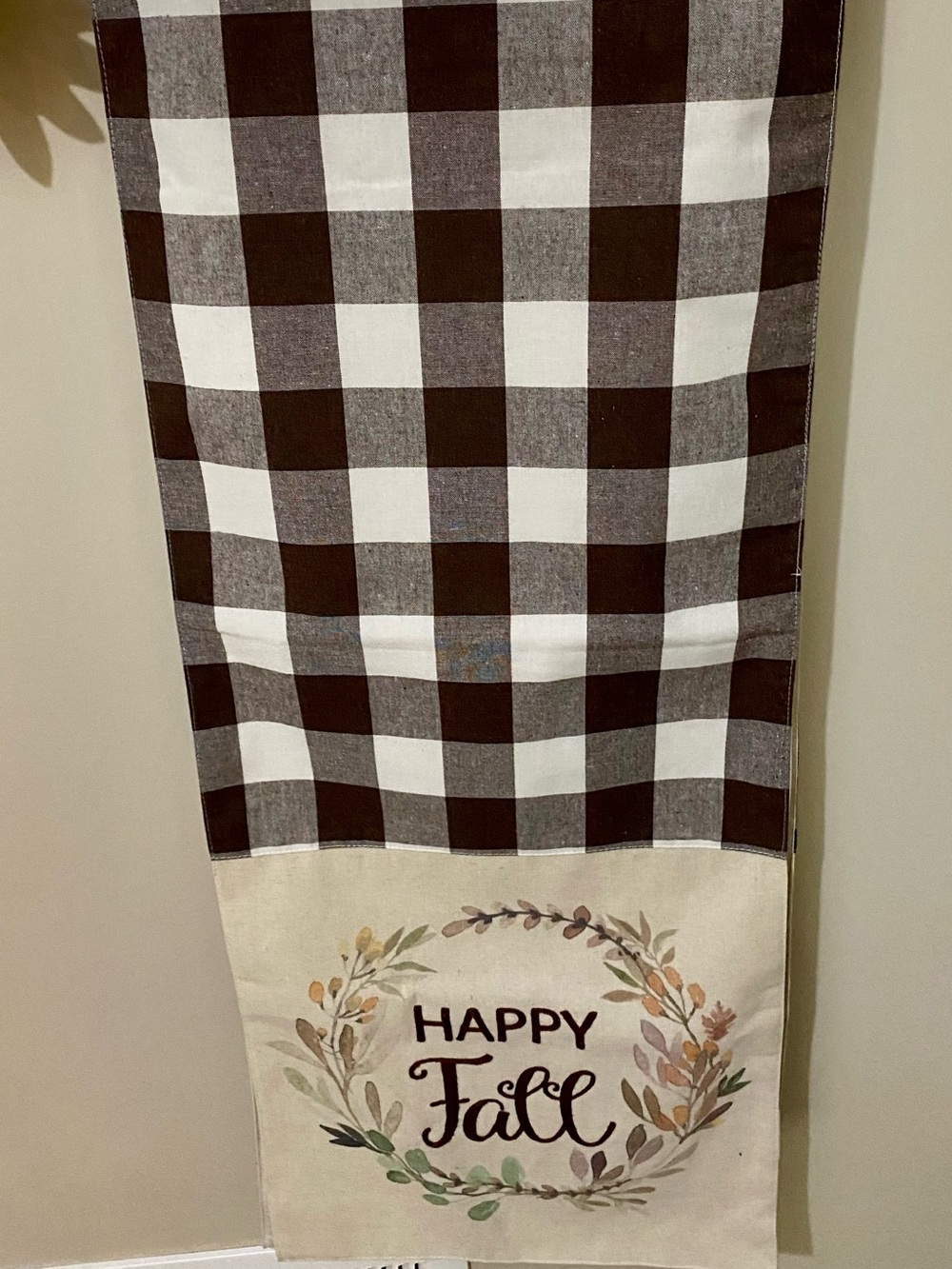 Brown and cream Happy Fall Buffalo Check Table Runner